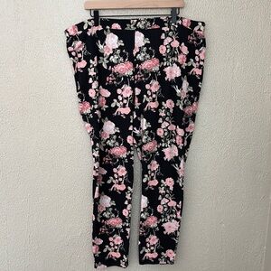 Women’s Plus Size Falls Creek Black Pink Floral Print Leggings, 3X